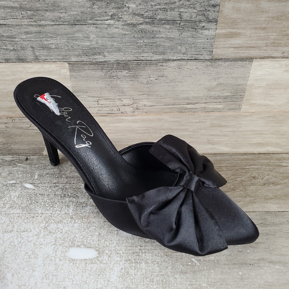 London Rag Sidonie Womens Pumps Sz 9 Black Satin Bow Detail Kitten High Heel
